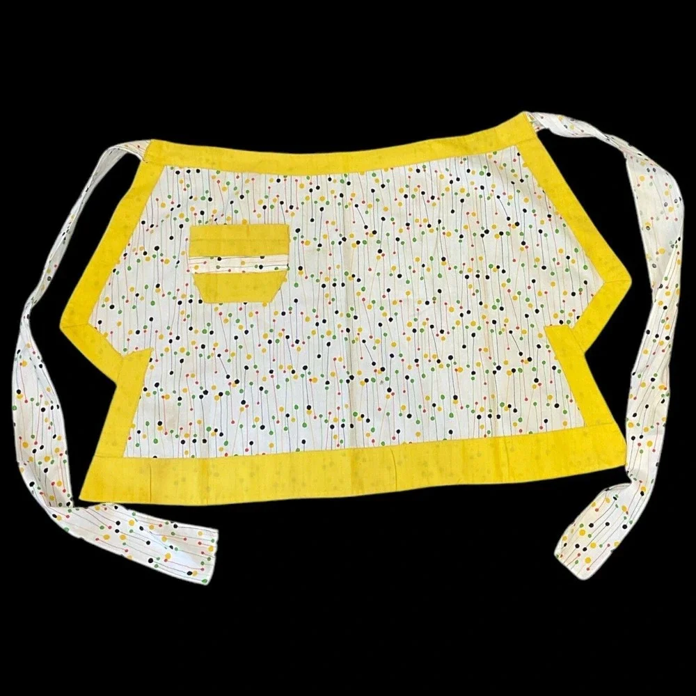 Vintage Apron Handmade Pockets Yellow Framed Geometric‎ Stick and Ball
